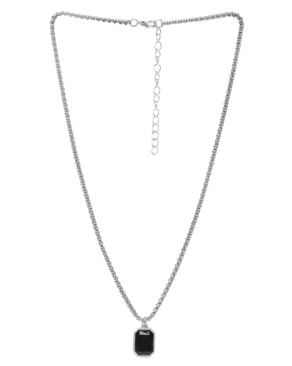 Men Stainless Steel with Black Stone Octagon Pendant and Chain