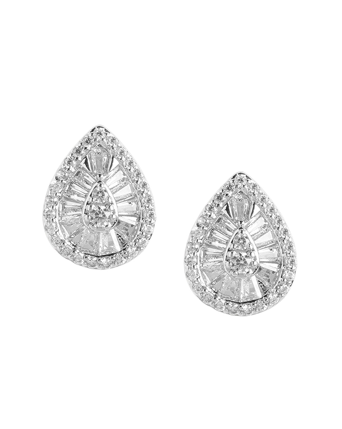 Silver Plated Designer CZ Studded Teardrop Bold Studs