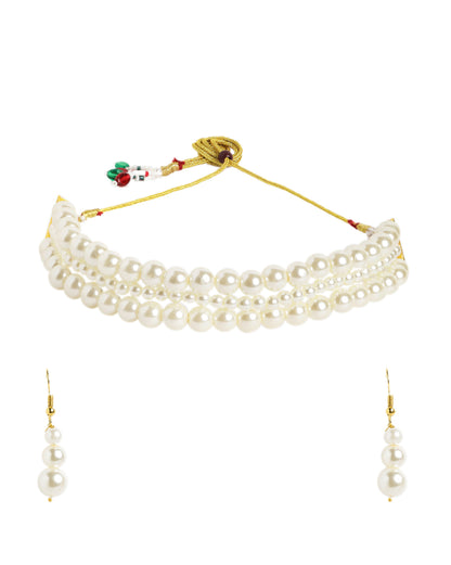 Gold-Plated Elegant Triple Layer Pearl Choker Set