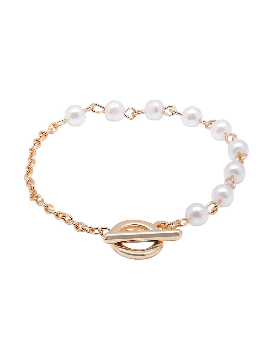 Gold Plated Pearl Chain Toggle Bracelet