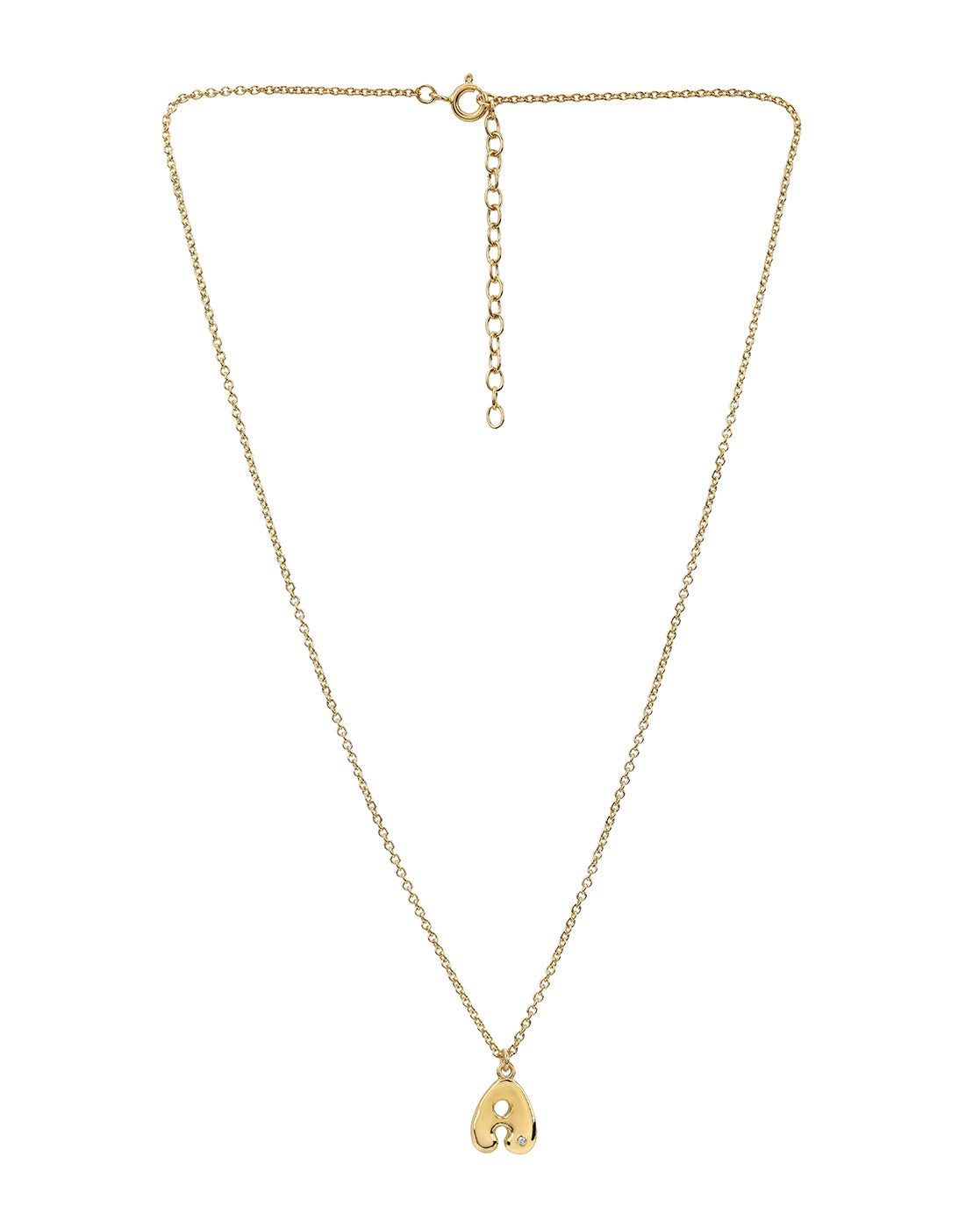 18kt Gold Plated CZ  Bubble Letter R Pendant and Chain