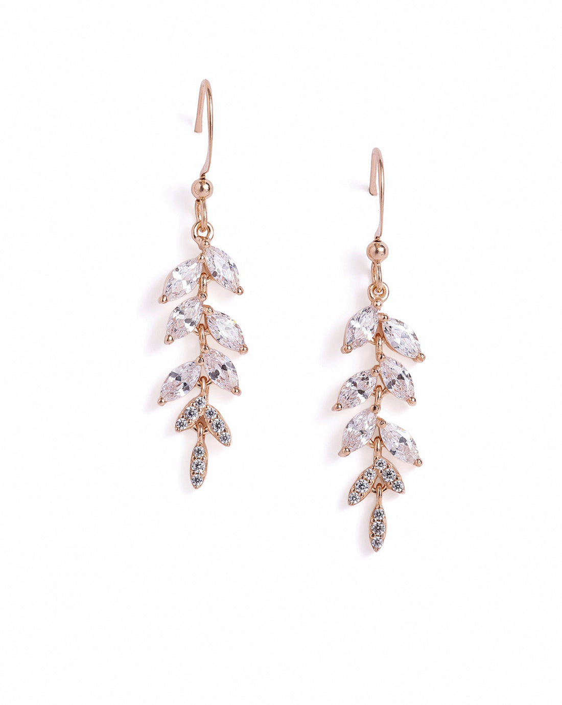 18kt Rose Gold Plated Marquise CZ Dangling Leaf Drop Earring
