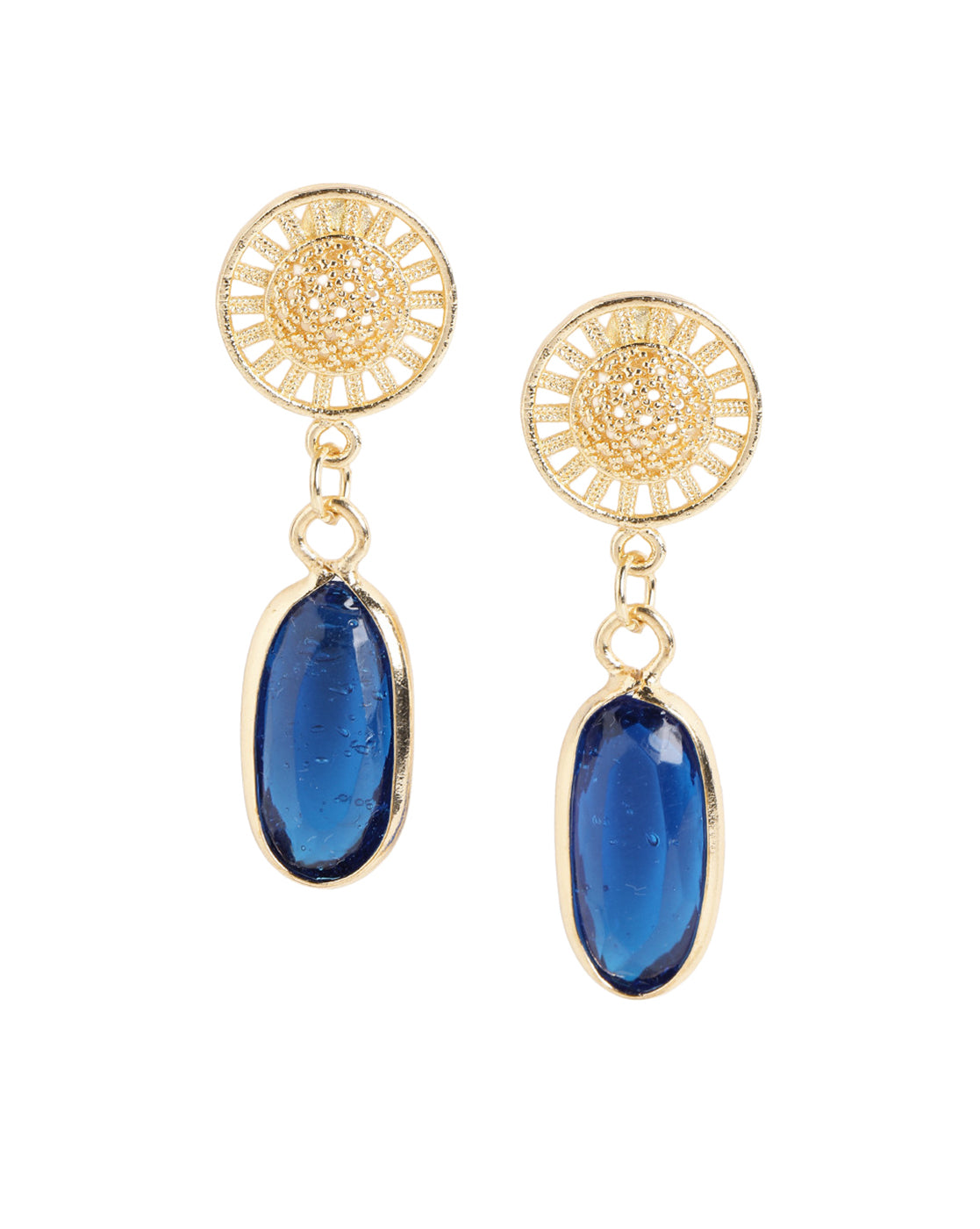 Gold Plated Radiant Blue Crystal Oval Drop Earrings