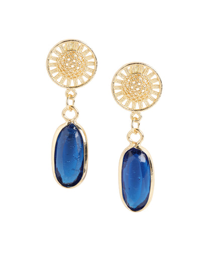 Gold Plated Radiant Blue Crystal Oval Drop Earrings