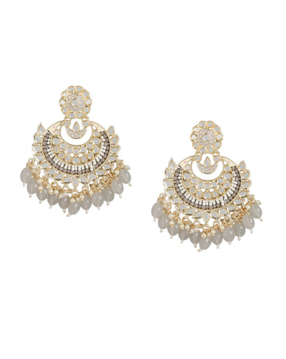 Gold Plated Kundan Layered Chandbali Earrings with Teardrop Bead Drops