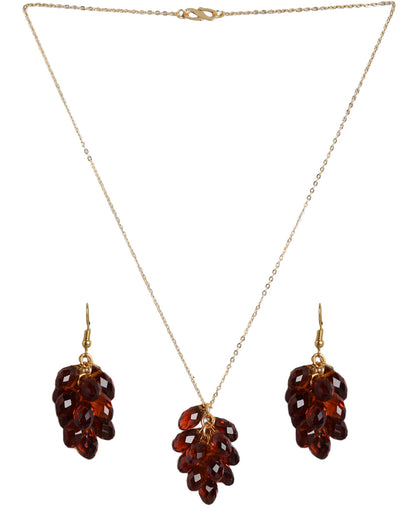 Gold-Plated Red Crystal Bead Necklace &amp; Earrings Set