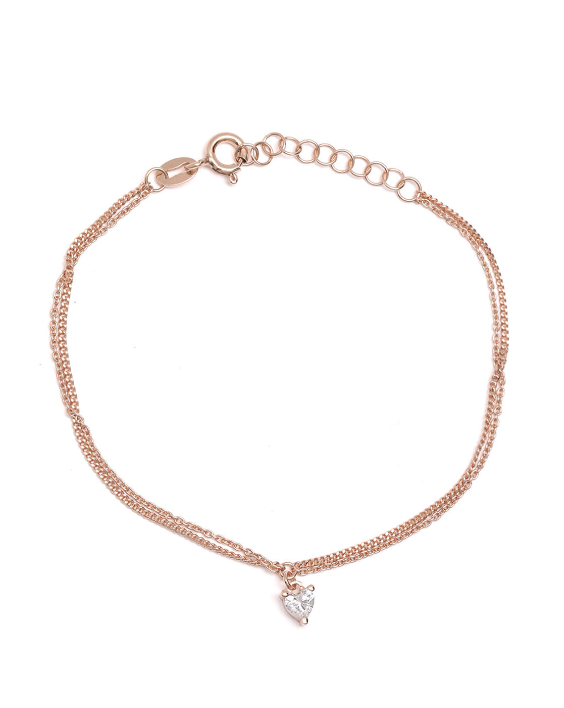 925 Sterling Silver 18kt Rose Gold Plated Double Layered CZ Heart Charm Bracelet