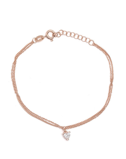 925 Sterling Silver 18kt Rose Gold Plated Double Layered CZ Heart Charm Bracelet