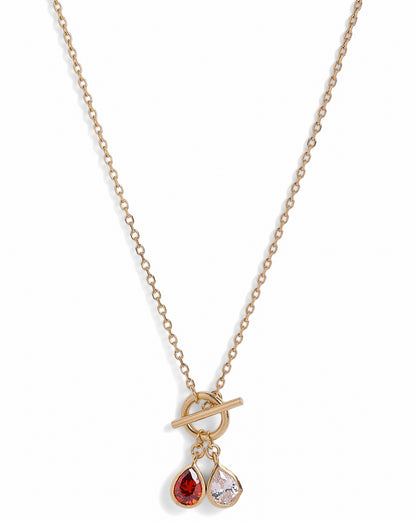 18kt Gold Plated Garnet Solitaire Teardrop Necklace