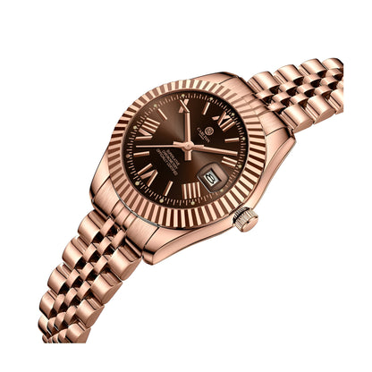 Harper: Mini Brown Stainless Steel Women Analog Watch CLRLW-003
