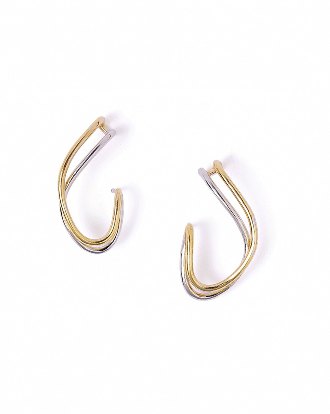 18kt Gold &amp; Rhodium Plated Contemporary Ear Lobe Cuff Earring
