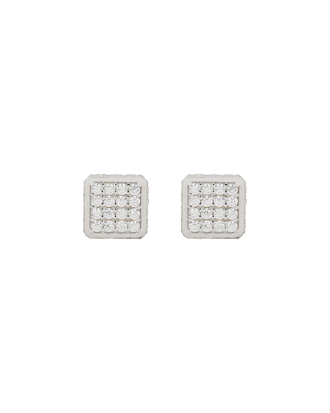 925 Sterling Silver Rhodium Plated CZ Square Mini Stud Earring