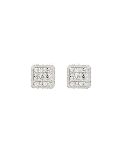 925 Sterling Silver Rhodium Plated CZ Square Mini Stud Earring