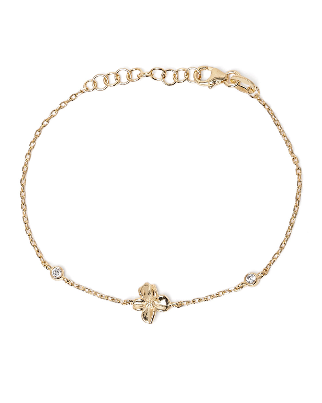 18kt Gold Plated CZ Floral Charm Adjustable Bracelet