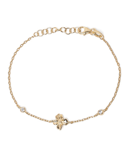 18kt Gold Plated CZ Floral Charm Adjustable Bracelet