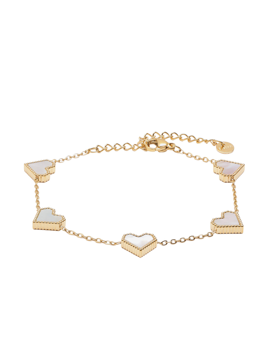 18kt Gold Plated Faux Pearl Multi Heart Charm Adjustable Bracelet