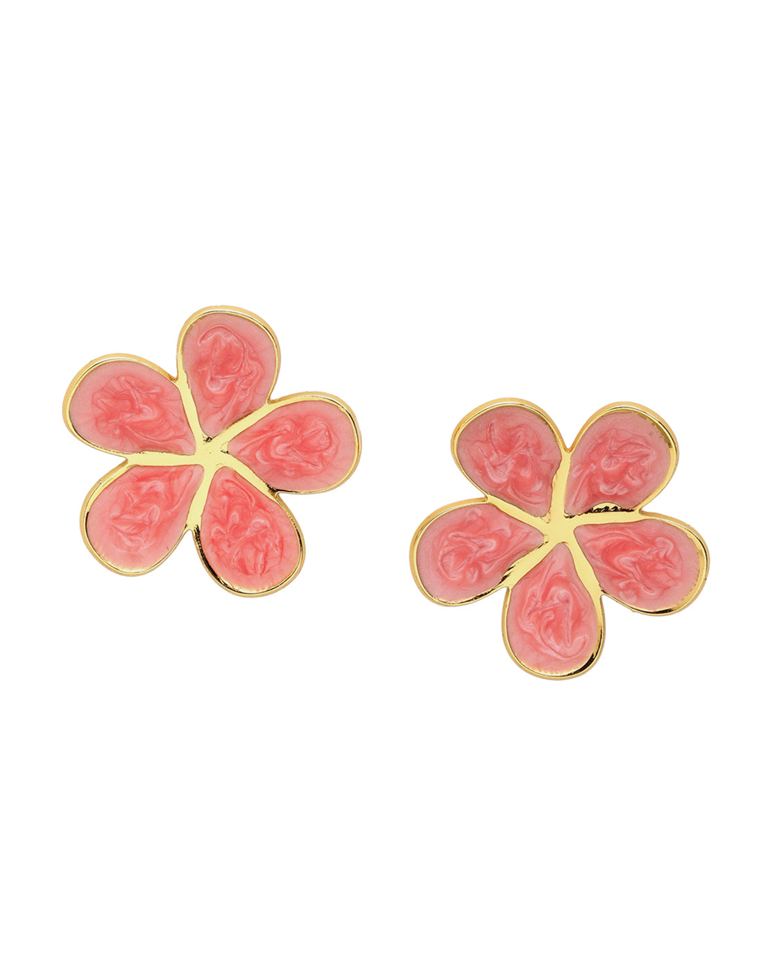 Gold Plated Swirl Enamel Blossom Flower Stud Earring