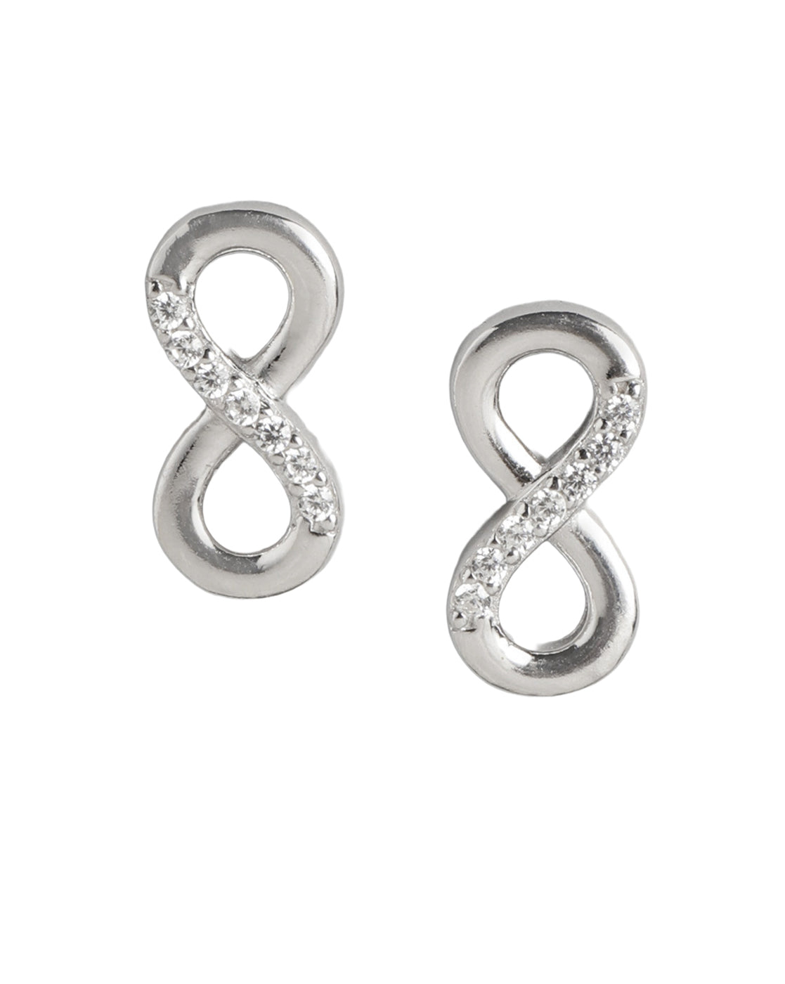 925 Sterling Silver Rhodium Plated CZ Infinity Petite Stud Earring