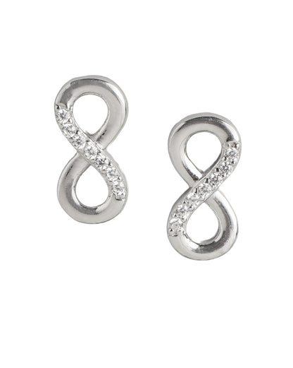 925 Sterling Silver Rhodium Plated CZ Infinity Petite Stud Earring