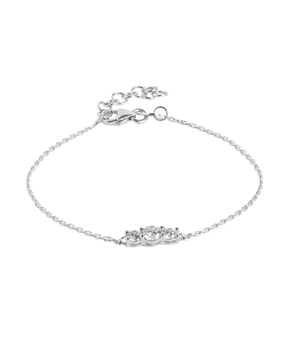 Rhodium-Plated Dainty White Solitaire Elegant Chain Adjustable Bracelet