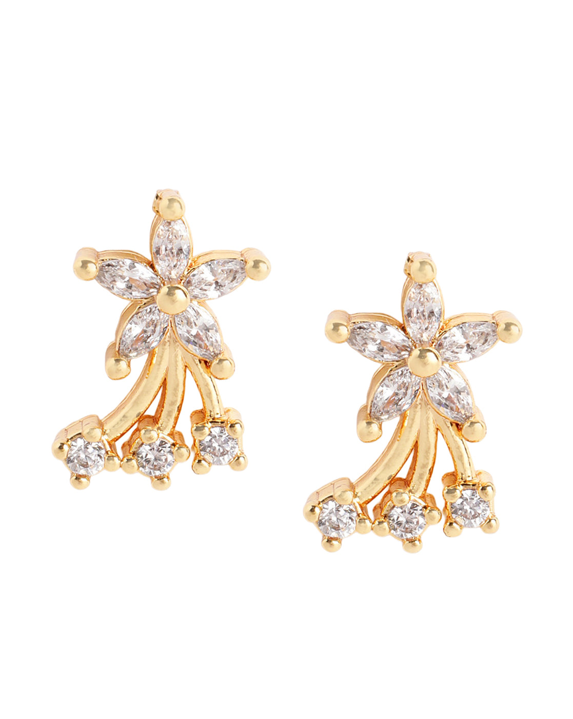 Gold Plated CZ Shooting Star Floral Petite Stud Earring