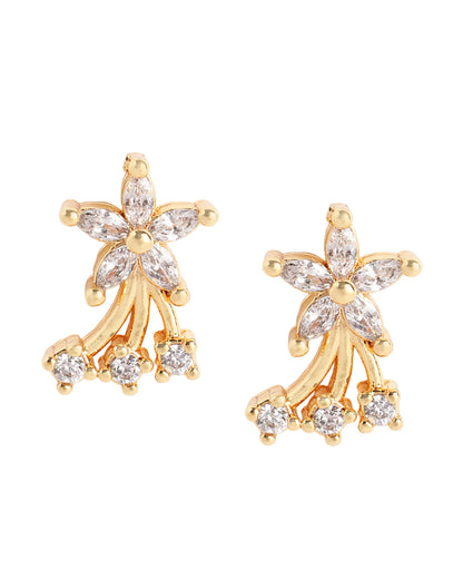 Gold Plated CZ Shooting Star Floral Petite Stud Earring