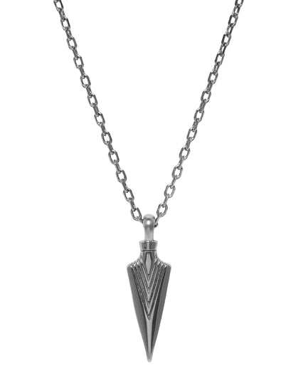 Men Silver Plated Oxidised Arrow head Pendant and Chain