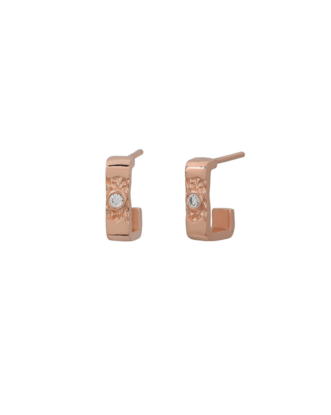 18kt Rose Gold Plated Solitaire Half Hoop Earring
