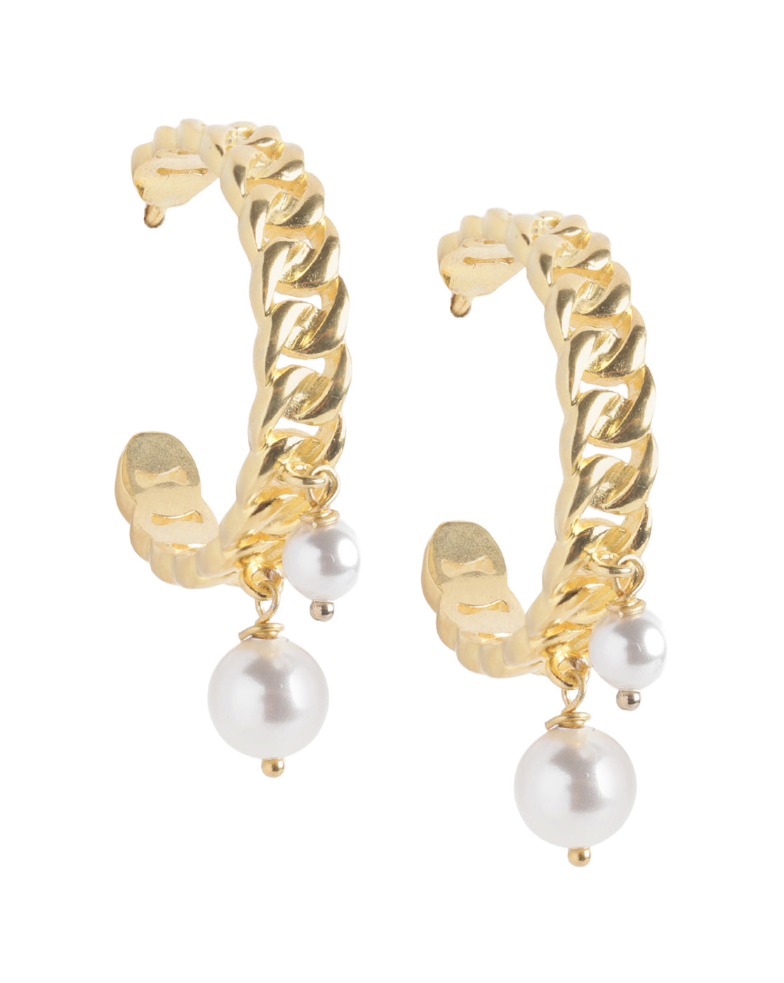 18kt Gold Plated Elegant Pearl Textured Half Hoop Earring