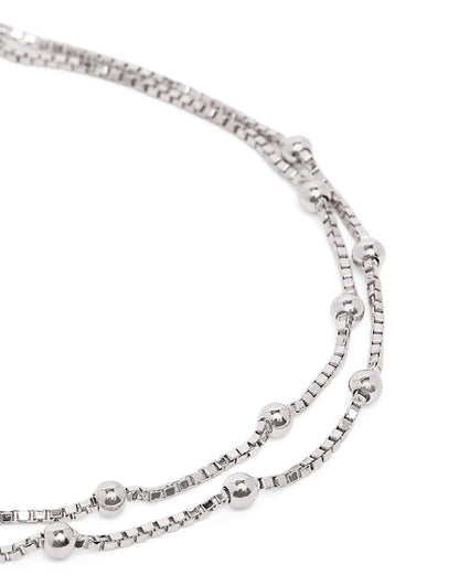 Rhodium Plated Double Chain and Metal Ball Wraparound Bracelet