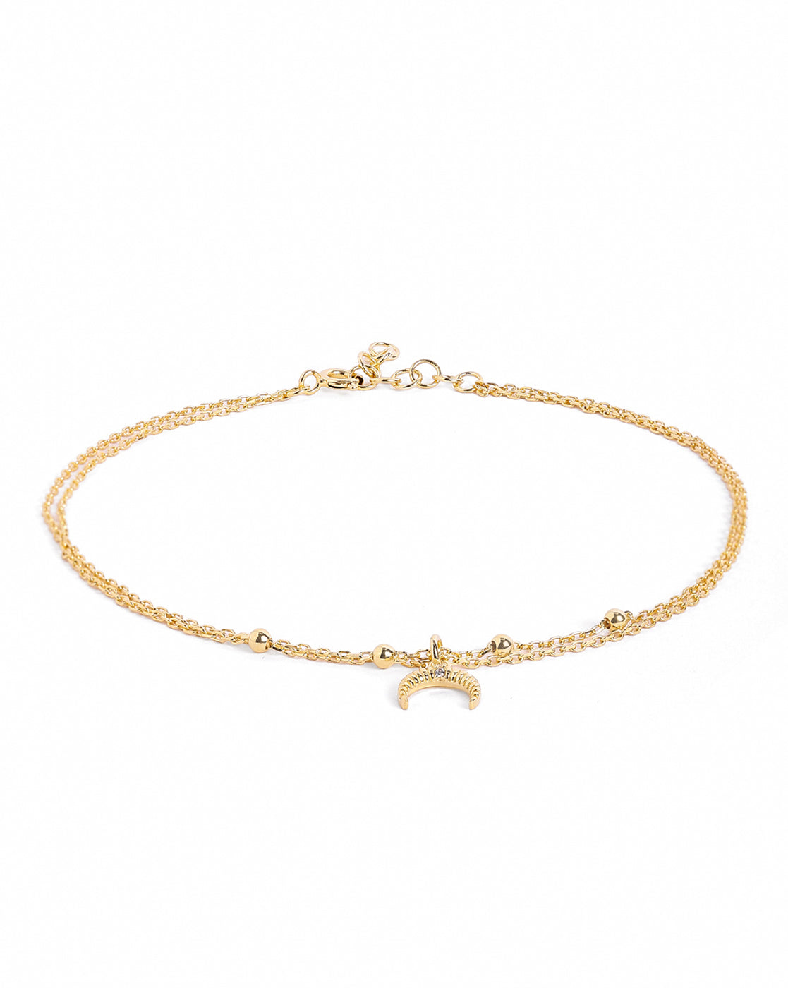 18kt Gold Plated CZ Moon Charm Layered Anklet