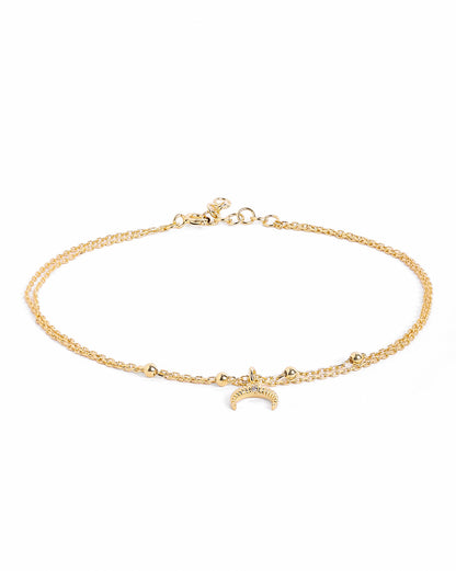 18kt Gold Plated CZ Moon Charm Layered Anklet