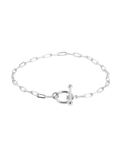 Rhodium Plated Paperclip Chain Toggle Bracelet