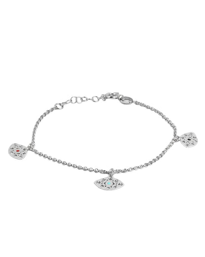 925 Sterling Silver Rhodium-Plated Enameled Evil Eye Charm Bracelet