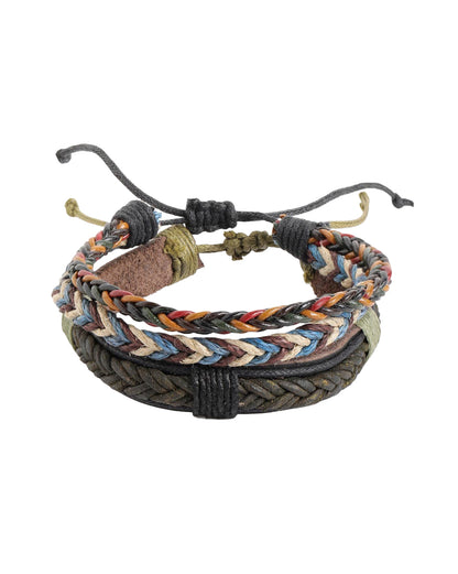 Men Set of 2 Bohemian Multistrand Adjustable Faux Leather Bracelet