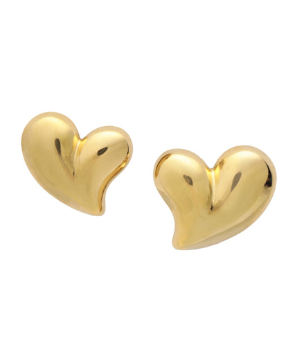 Gold Plated Puff Heart Bold Stud Earring