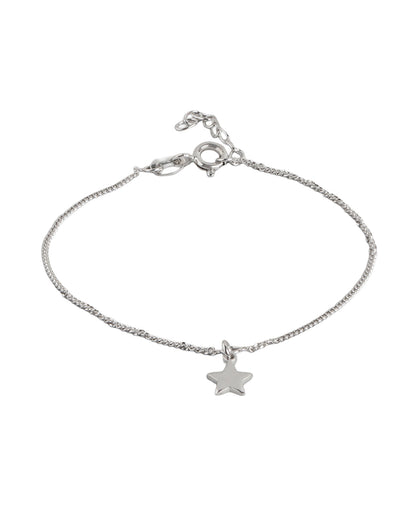 925 Sterling Silver Rhodium Plated Dangling Star Charm Bracelet