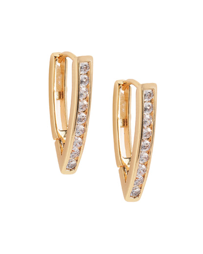 Gold Plated Sleek CZ V-Shaped Hoop Earrings