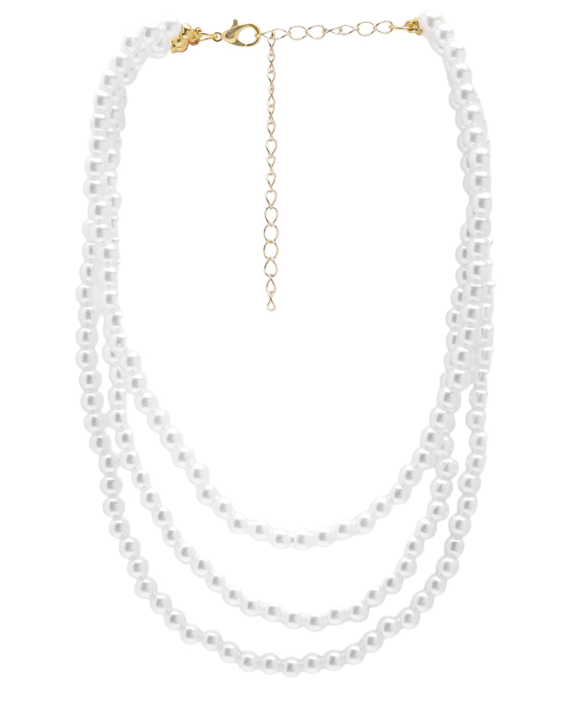Gold Plated Classic Pearl Triple Strand Layered Necklace