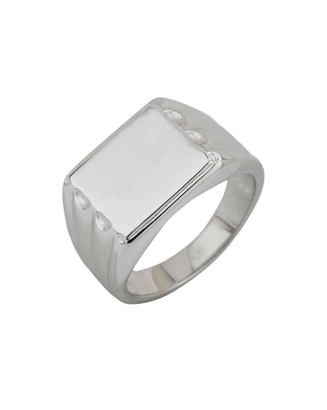 Men Rhodium Plated Signet Ring with Flat Rectangular Face