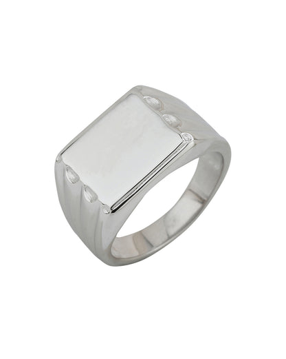 Men Rhodium Plated Signet Ring with Flat Rectangular Face