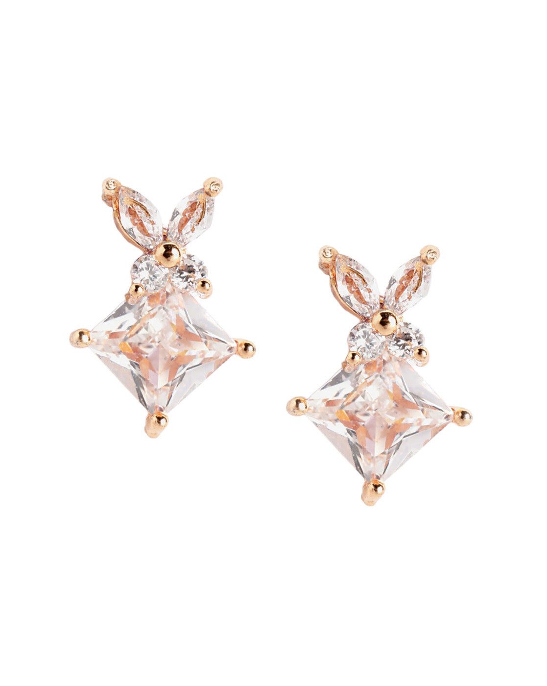 Rose Gold Plated Pear &amp; Princess Crystal Solitaire Studs