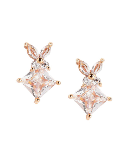 Rose Gold Plated Pear &amp; Princess Crystal Solitaire Studs