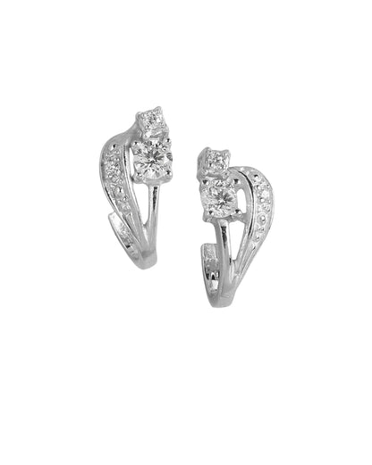 925 Sterling Silver Rhodium Plated CZ Contemporary Stud Earring
