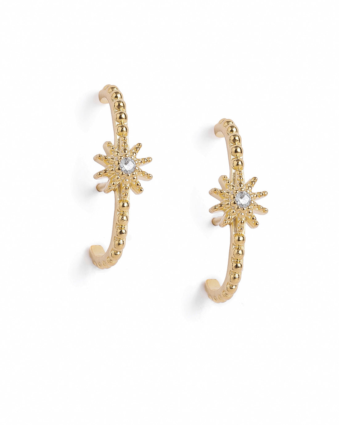18kt Gold Plated CZ Sun Burst Ear Lobe Earring