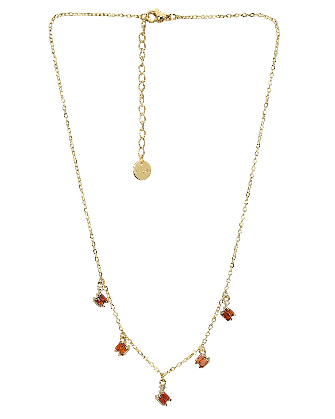 Gold Plated Contemporary Dangling Baguette Solitaire Charm Necklace