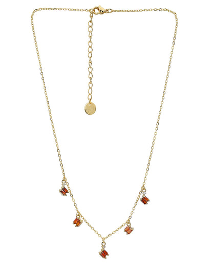 Gold Plated Contemporary Dangling Baguette Solitaire Charm Necklace