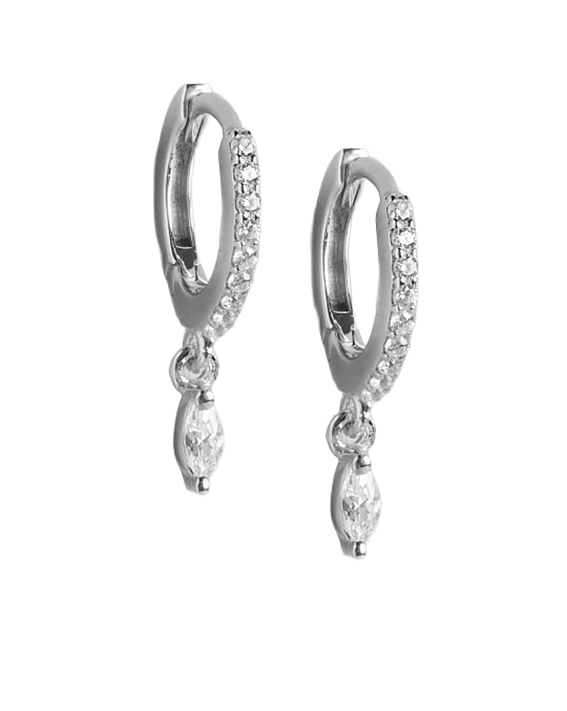 925 Sterling Silver Rhodium Plated Dangling Solitaire Mini Hoop Earring