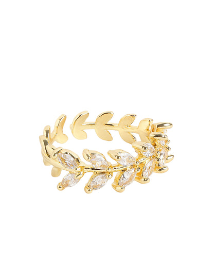 Gold Plated Modern Nature Inspired Marquise CZ Adjustable Ring