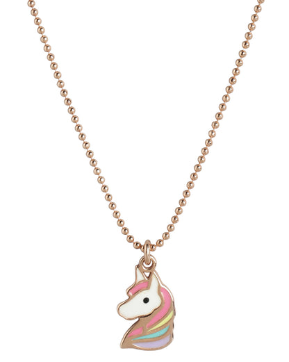 925 Sterlin Silver 18kt Rose Gold Plated Enamel Unicorn Pendant and Chain